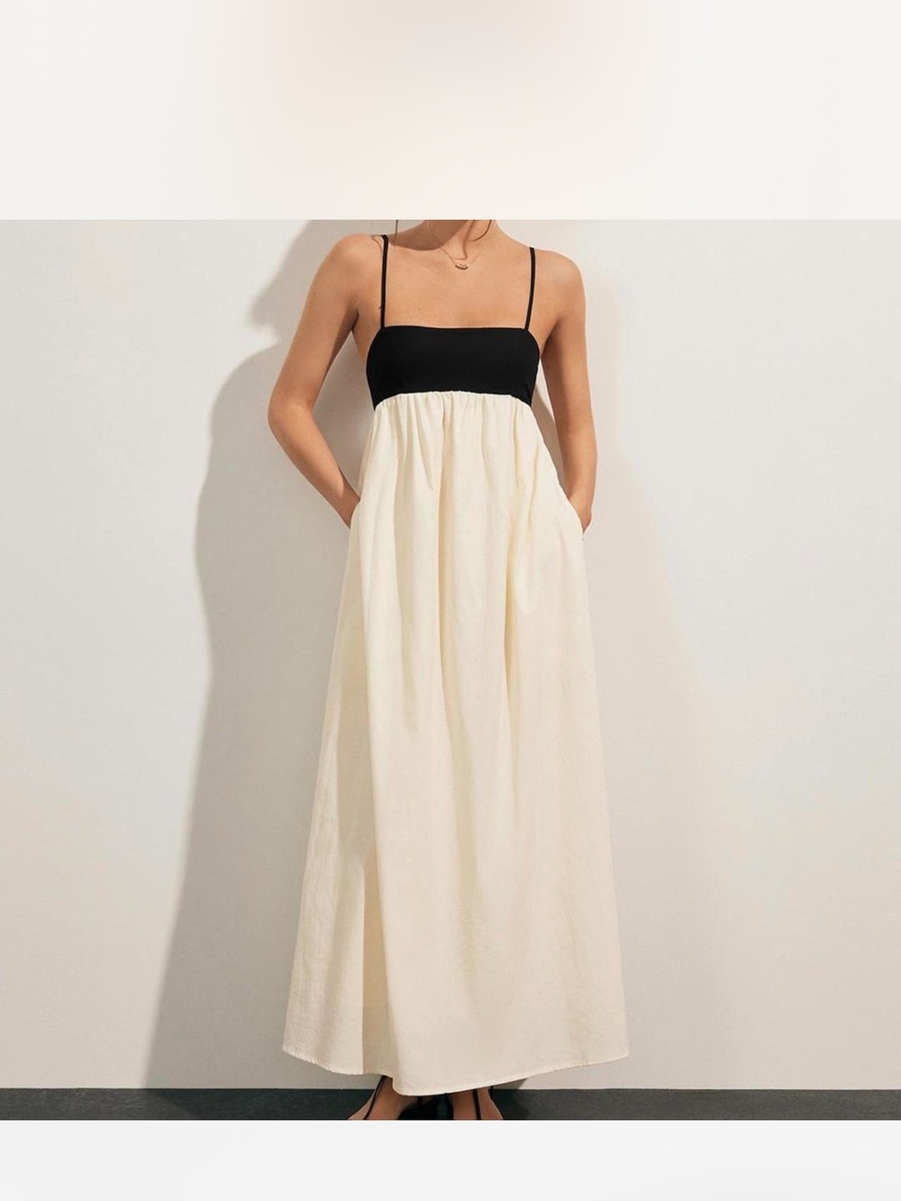 Commense Black & Cream Spaghetti Strap Maxi Dress - Picture 1 of 5